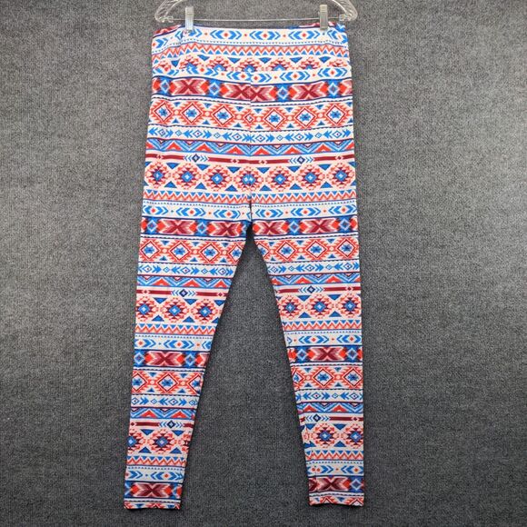 Lularoe Womens Size TC2 Leggings Blue Pink Red Southwest Print Diamonds - Picture 3 of 11
